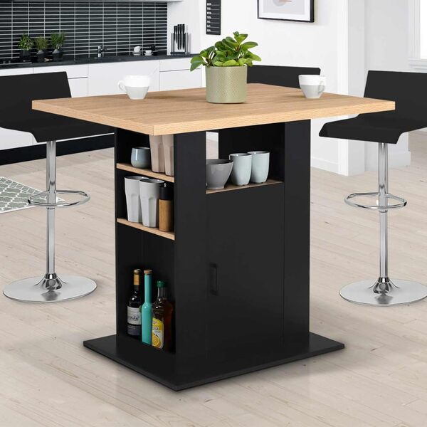 IDMarket - Ilot Central UGO 110 cm Bois Noir et Imitation hêtre avec rangements