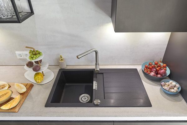 Schock PRID100AGON Évier de Cuisine Primus D-100 Cristalite en Granit à partir de 45 cm de Large, Bleu Onyx, 45cm Unterschrankbreite