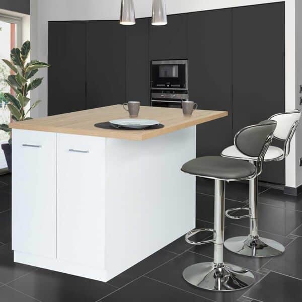 IDMarket - Ilot Central IVO 100 cm Blanc avec Plan de Travail façon hêtre