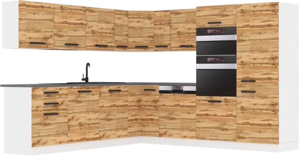 Test : cuisine équipée Belini Jane finition chêne wotan, modèle en L