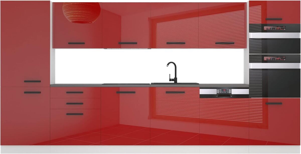 Test de la cuisine complète Belini Naomi 360 cm : l'élégance en rouge brillant
