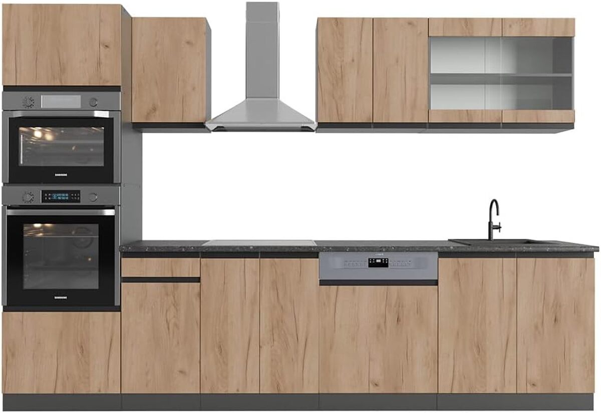 Test de la cuisine Vicco R-Line 300 cm, chêne doré/anthracite