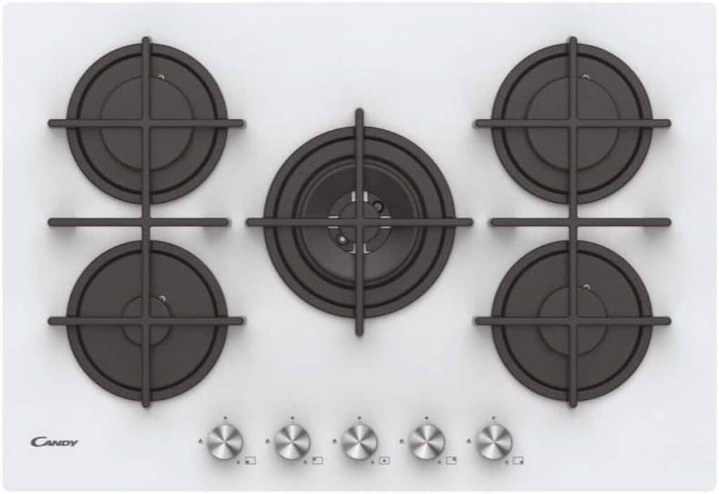 Test du plateau à gaz Candy CVG74WPW : 5 brûleurs, design en verre белый