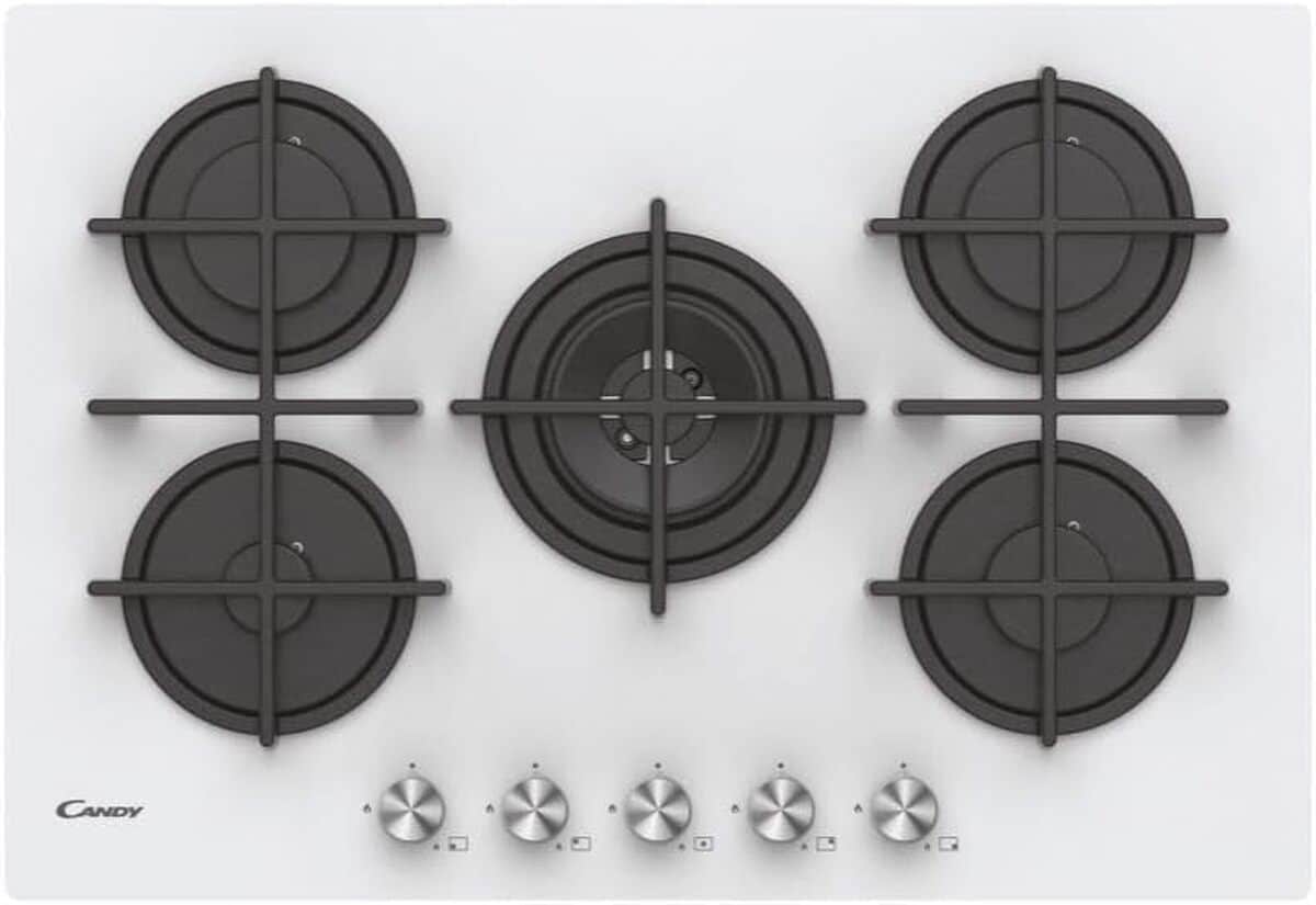 Test du plateau à gaz Candy CVG74WPW : 5 brûleurs, design en verre белый