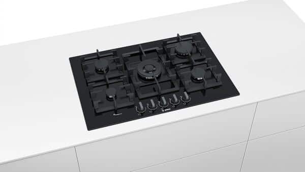 Bosch Series 6 PPQ7A6B90 Black Built-in Gas Hob – Plate ( Glass, Black, Medium, high-calorific Gas (h-gas), low-calorific Gas (l-gas)) [Classe énergétique A+]