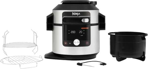 Ninja Multicuiseur Foodi MAX Air Fryer, Smart Lid, 14 fonctions de cuisson, 7.5L, Autocuiseur, Cuisson sous pression, Friture à l'air, Cuisson lente, Grill et plus, Acier inoxydable, OL750EU