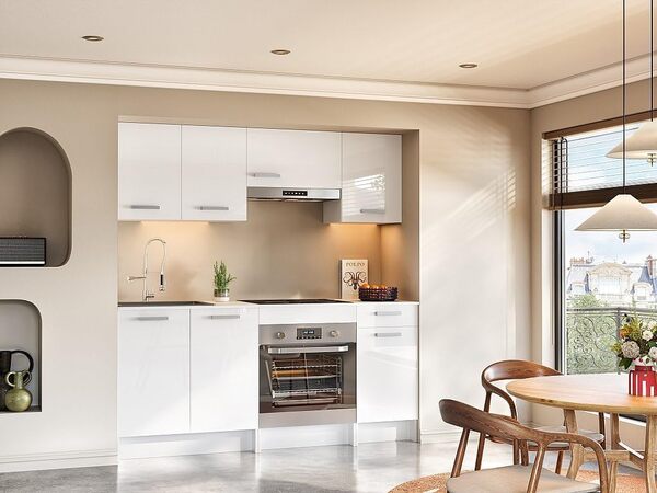 Vente-unique - Cuisine complète - avec Plan de Travail 180 cm - Blanc Brillant - TRATTORIA