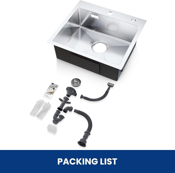 CECIPA Evier Cuisine 1 Bac Évier Inox 1 Cuve avec Siphon et Trop-Plein Évier de Cuisine Inox 50×45×19CM (Pas de Distributeur de Savon)