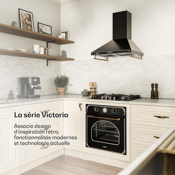 KLARSTEIN Victoria - Plaque de cuisson gaz 4 feux, pose libre, 60 cm, encastrable, brûleur Sabaf, gaz naturel/propane, soupapes de sécurité, arrêt automatique, croix en fonte - noir