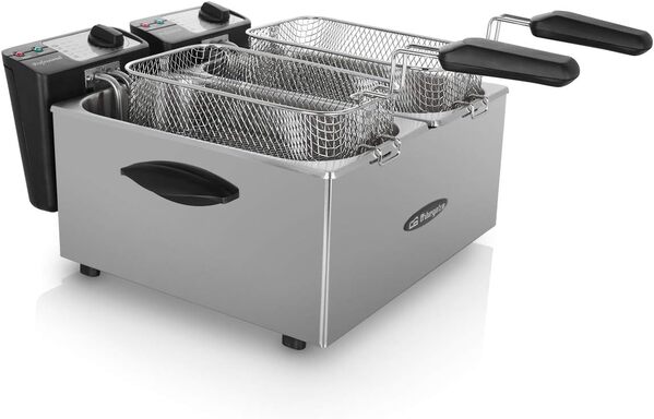 Orbegozo FDR 70 - Friteuse professionnelle, 7 litres (2 cuves de 3,5 litres), thermostat réglable, témoins lumineux, poignées toucher froid, chemin de câbles, acier inoxydable, 2000 W [Classe énergétique A+]