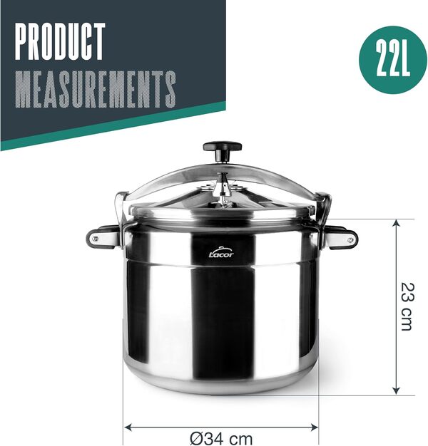 LACOR - 20522 - Autocuiseur rapide PRO, Classic, Aluminium, Professional, Sécurité maximale, 22 L, Ø 34 cm [Classe énergétique A+]