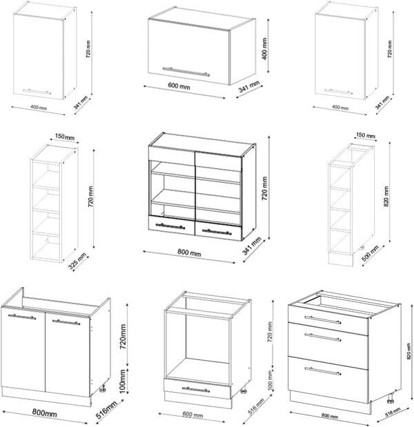 Vicco Cuisine Fame-Line, Chêne Vert et Or/chêne doré, 235 cm sans Plan de Travail