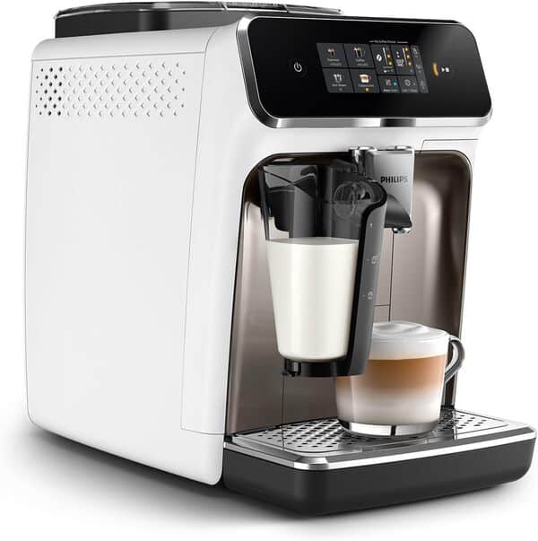 Philips Expresso broyeur Série 2300-4 Boissons, Écran tactile coloré, Carafe LatteGo, SilentBrew, Broyeur 100% Céramique, Machine à café à grain Blanc Chromé (EP2333/40)