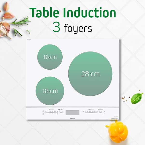 Sauter - SPI9544W - Plaque Induction - Table de Cuisson Encastrable - Blanc - 3 Foyers - 7400W - Dimensions Encastrement : 56x49cm - Grand Foyer 28 cm - Fabriqué en France