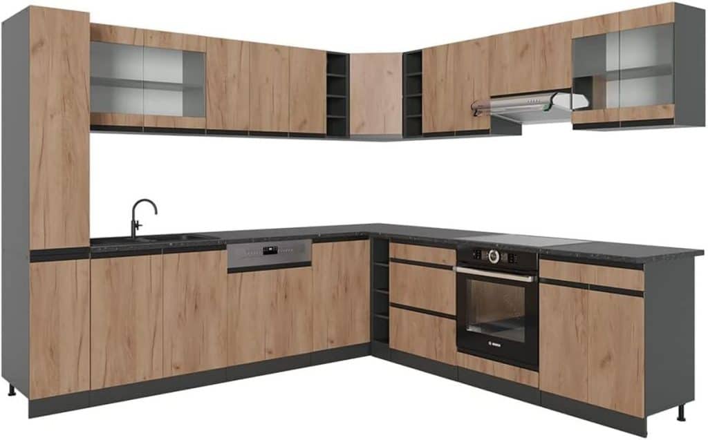 Évaluation de la cuisine d'angle Vicco R-Line en chêne doré 257x60cm J-Shape