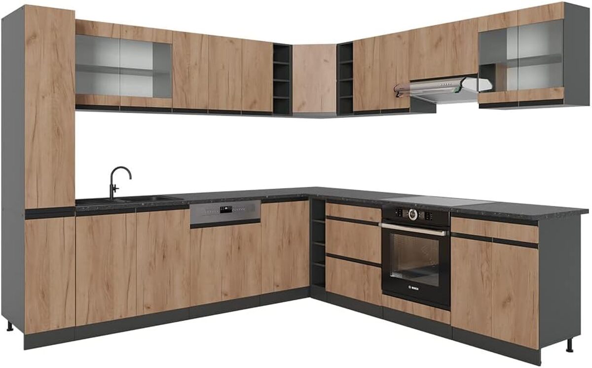 Évaluation de la cuisine d'angle Vicco R-Line en chêne doré 257x60cm J-Shape