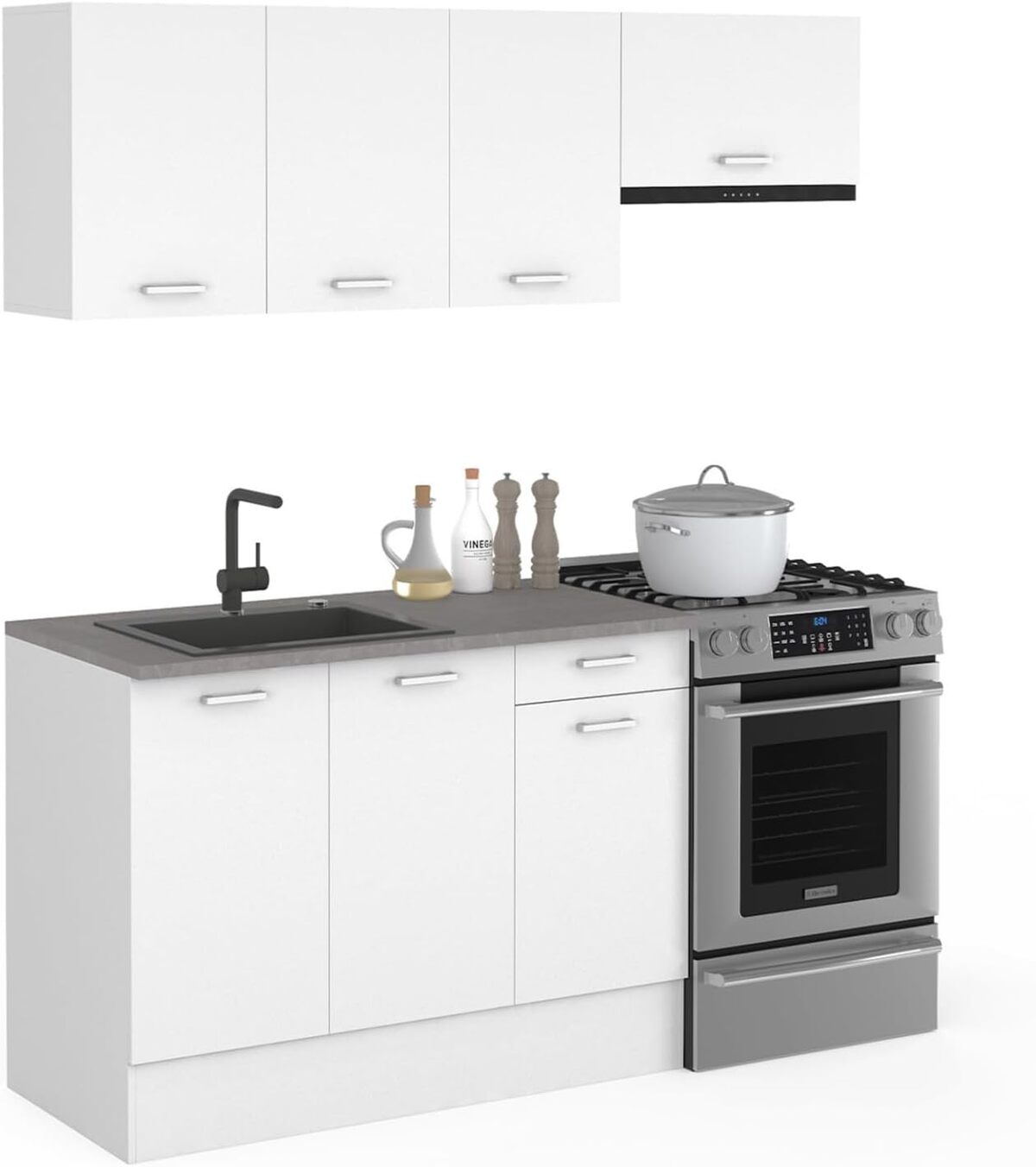 Test : cuisine SUBTIL 180 cm d'IDMarket complète blanc béton