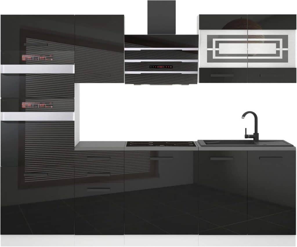 Test de la cuisine complète Belini Tracy - 240 cm, noir brillant