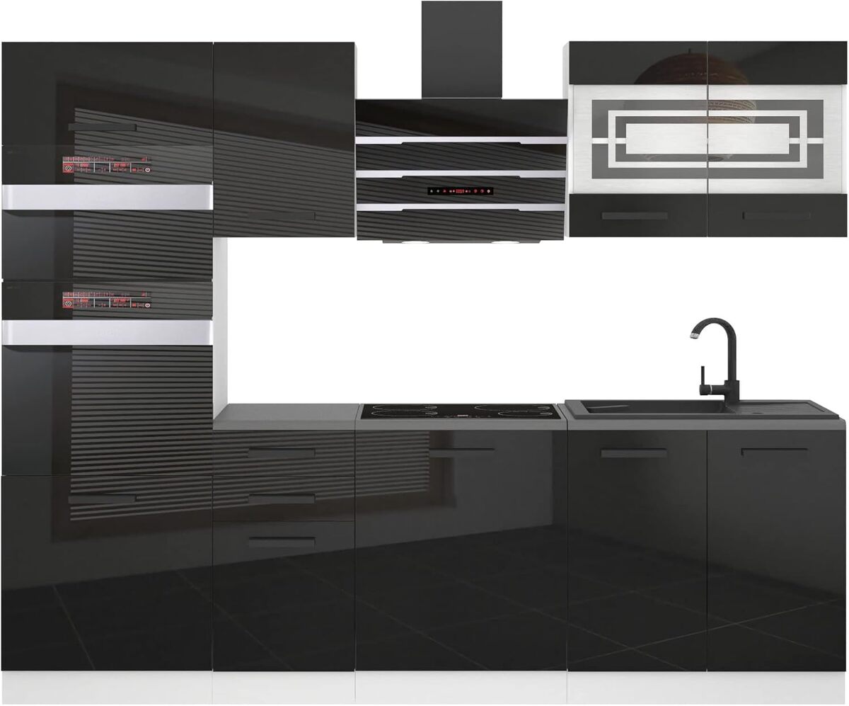 Test de la cuisine complète Belini Tracy - 240 cm, noir brillant