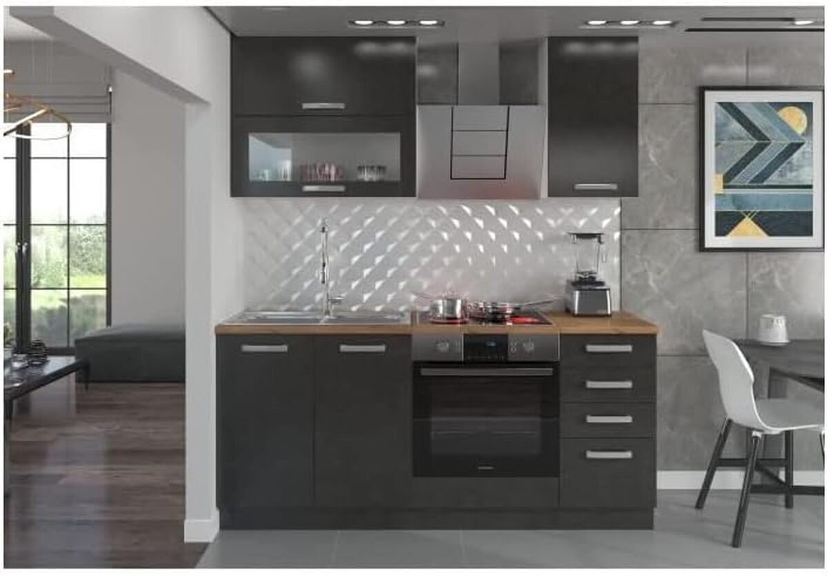 Test de la cuisine complète Lassen L 180 cm : élégance en gris Matera