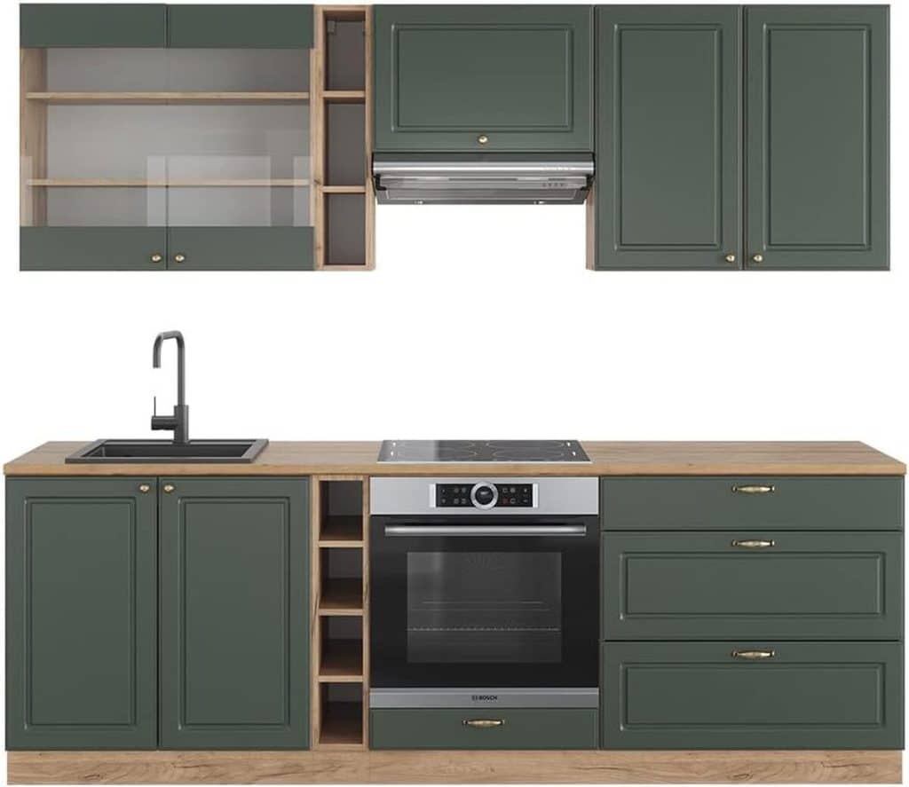 Test de la cuisine Vicco Fame-Line 235 cm : élégance chêne vert et or