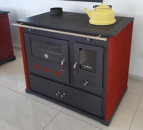 Pracktik Lux - Poêle à bois de 9,5 kW, couleur: rouge [Classe énergétique A+]