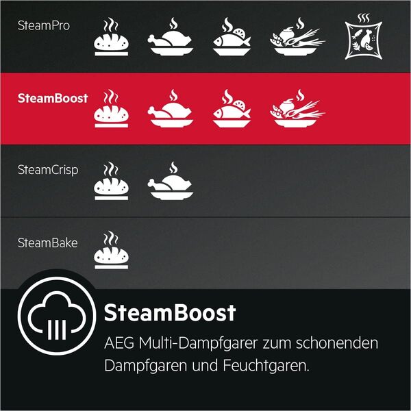 AEG BSE78228BM Four à vapeur/série 8000 cuisson vapeur : 100% vapeur avec assistant automatique/écran couleur TFT Full Touch/nettoyage à la vapeur/capteur de température centrale/fabriqué