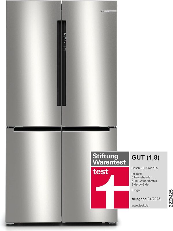 Bosch KFN96VPEA, Série 4 Réfrigérateur multi-portes congélateur en bas, 605 L, 183 x 91 (H x L), Inox anti trace de doigts [Classe énergétique E]