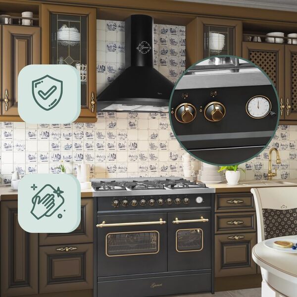 GURARI GCH E 916 Bl R Cuisinière à gaz électrique 90 cm/Range Coocker / 89 l / 8 fonctions/Air chaud/Barbecue / 5 brûleurs de qualité supérieure / 4 kW/gaz naturel/gaz propane [Classe énergétique A]