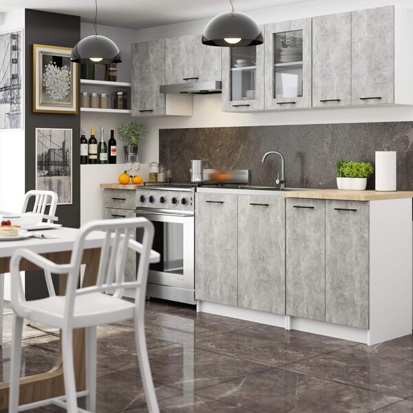 AKORD | Kit de Meubles de Cuisine 2.4m | Complète Kitchen Cabinet Set | Armoires de Cuisine & au Sol, Suspendues | Tiroirs | Meuble sous évier | Béton