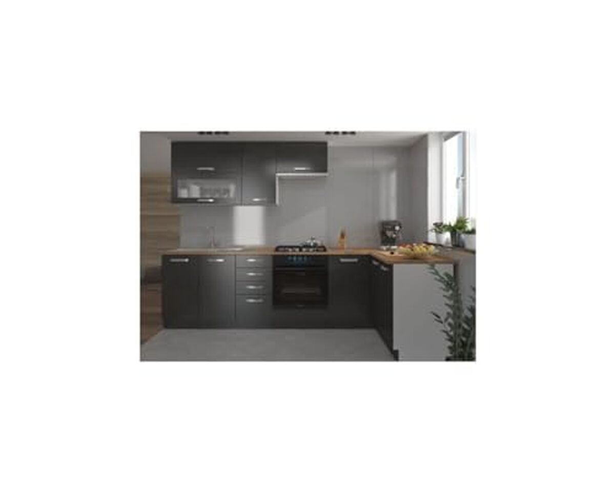 Test : cuisine d'angle Lassen 240x165 cm gris Matera