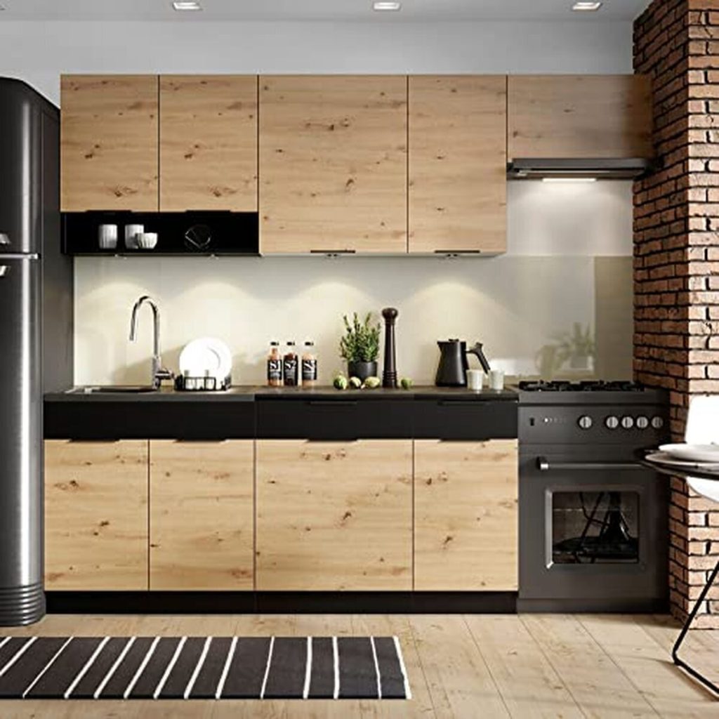 Test de la cuisine complète PEGANE Erika chêne artisan/noire