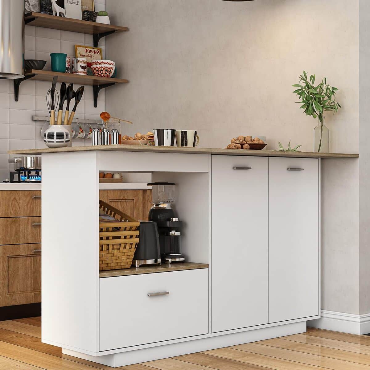 Test du chariot Caldion : îlot de cuisine multifonctions bois/blanc