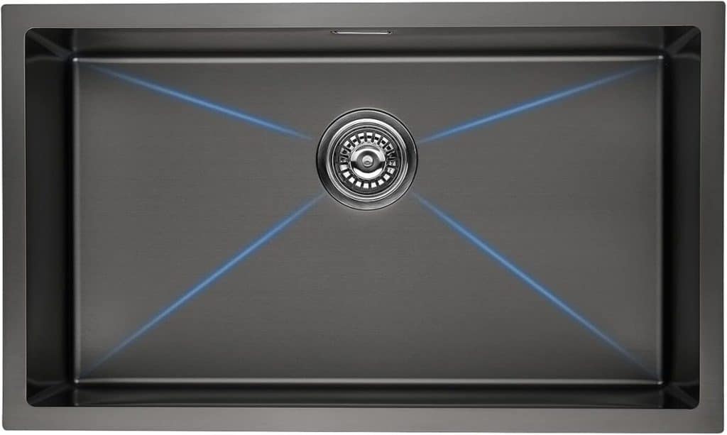 Test du grand évier noir 1 bac Lonheo 74x44 cm en acier inoxydable