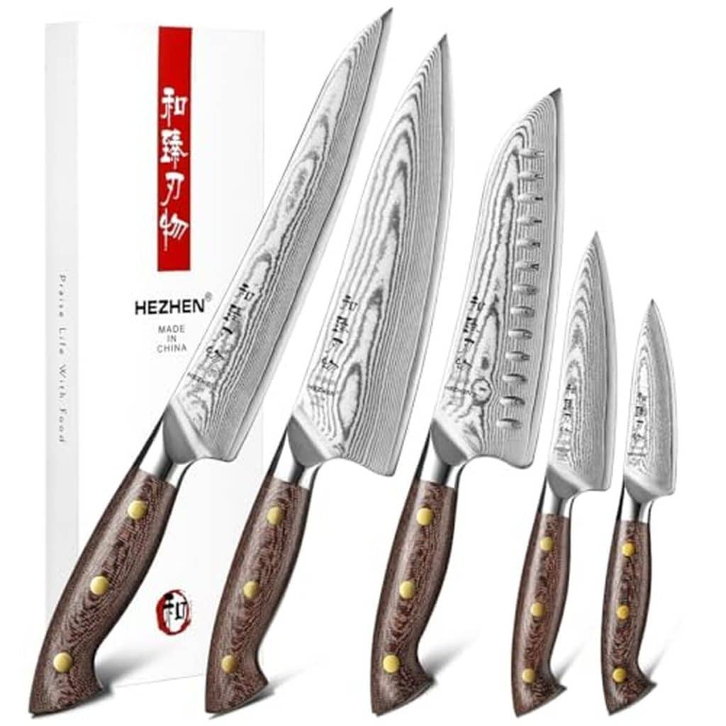 Test : ensemble de couteaux HEZHEN Damas 5 pièces